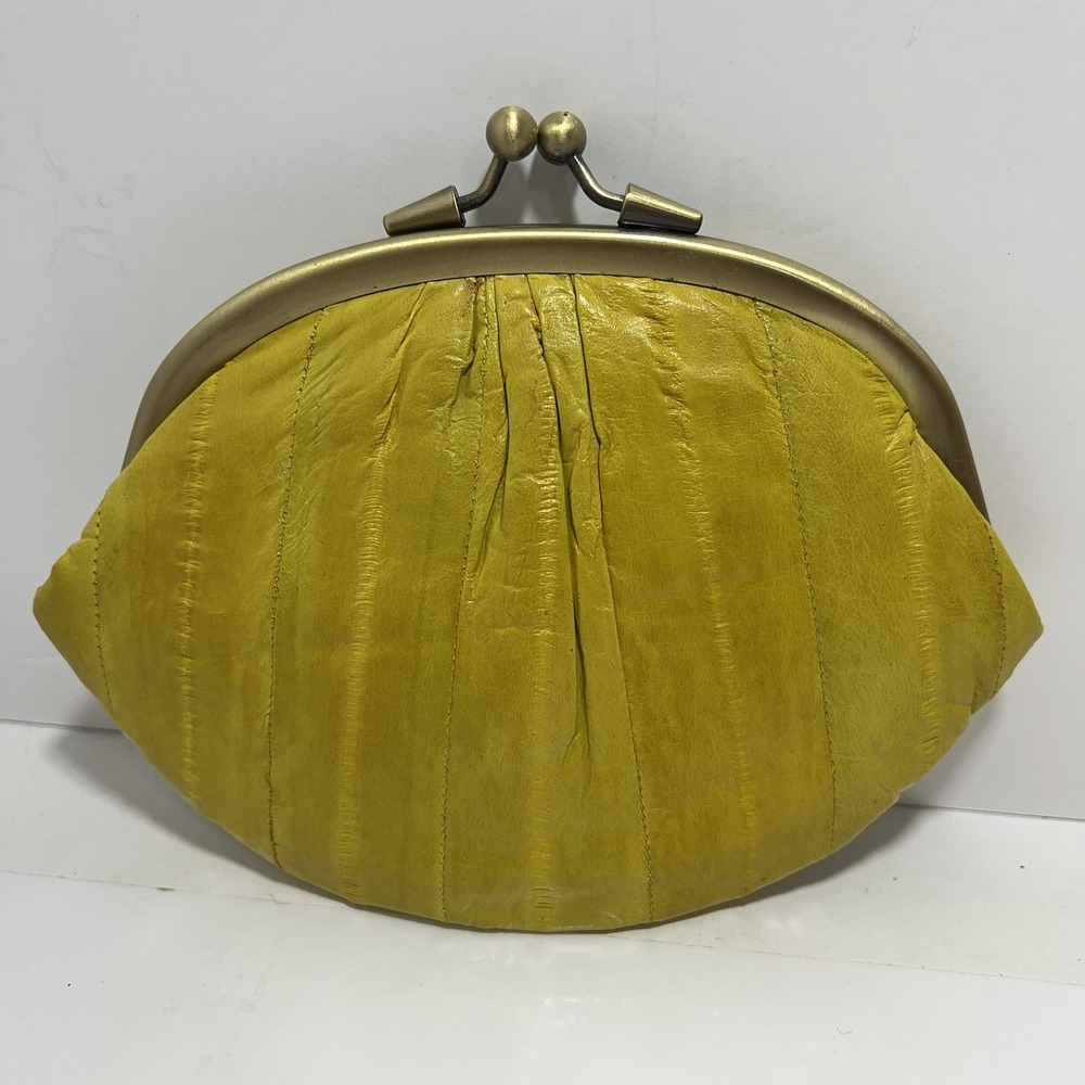 Vintage Made in Korea Yellow Eel Skin Style Kiss Lock Clutch Coin Purse